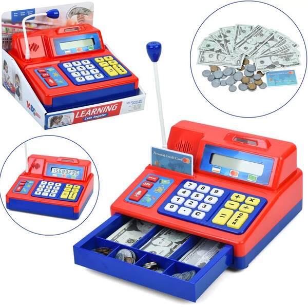 Касовий апарат 209 (16шт) 23-21-13см, калькулятор, мікрофон, звук, світло, гроші, картка, на бат-ці, (шт.)