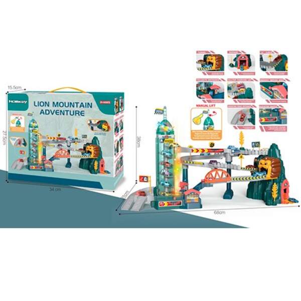 Трек 5503A (8шт) 4 машинки, лев-тунель, дорожні знаки, звук, світло, на бат-ці, в кор-ку, 35-29-16см (шт.)