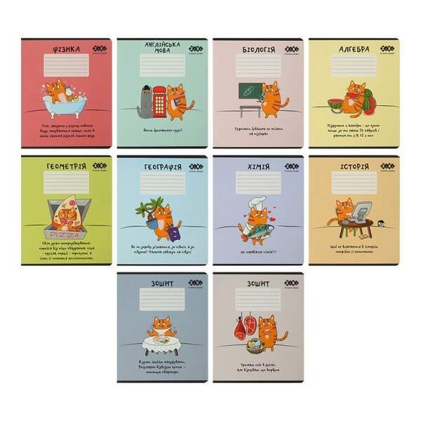 Набір зошитів учнівських шкільних, 10 штук, 8 предметів, CUTE CAT, 36 арк., KIDS LINE ZB.1731-99 (шт.)