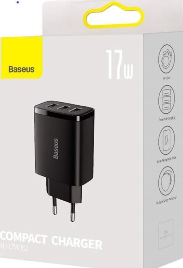 МЗП Baseus Compact Charger 3U 17W EU Black (CCXJ020101) (шт.)
