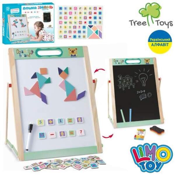 Дерев'яна іграшка Мольберт MD 1380 (16шт) 34-23-в44см, дошка двостороння (для малювання крейдою/марк (шт.)