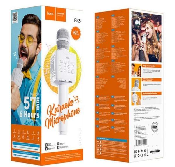 Портативна Bluetooth колонка HOCO BK5 Cantando karaoke microphone Bluetooth white (шт.)