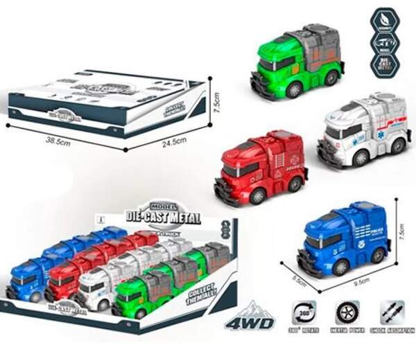 Транспорт спецслужб YS006 (72шт) інерція, метал, 8см, 4 види, 4 кольори, 12 шт в дисплеї, в дисплеї, (шт.)