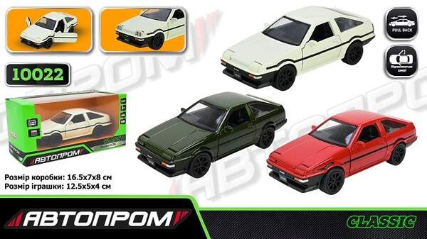 Іграшка машина мет. АВТОПРОМ  арт. 10022 (48шт/2)  5 inch,3 кольори Toyota AE86, відкр.двері, у кор. (шт)