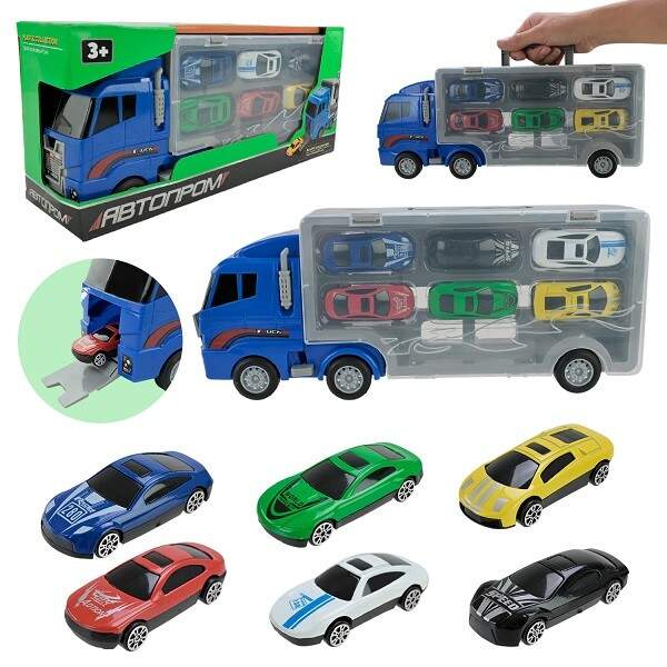 Трейлер із машинками арт. PS006-1 (36шт) АВТОПРОМ короб. 34,5*14,9*9,5см (шт)