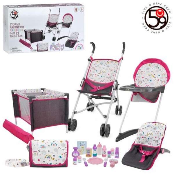 Набір гральний T818021 (4шт) коляска(прогулянкова), стільчик для годування, манеж42-28-в26см, метал, (шт)