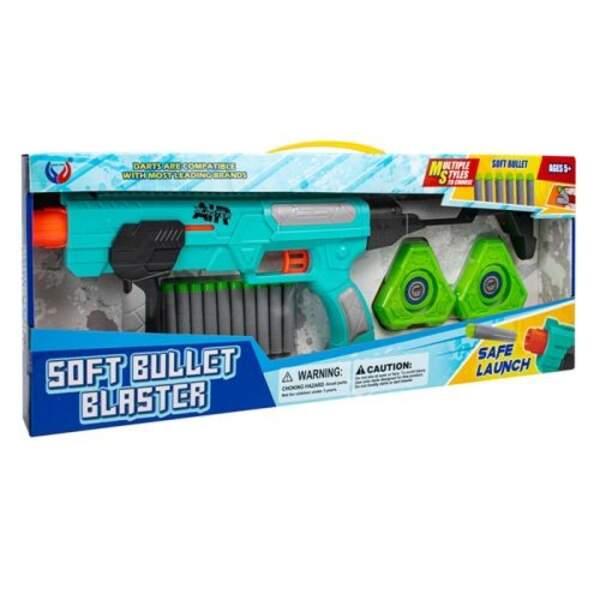 Автомат YL-302 (24шт) 53см, м'які кулі 10шт, мішені, 2 кольори, в кор-ці, 56-21,5-5,5см (шт)