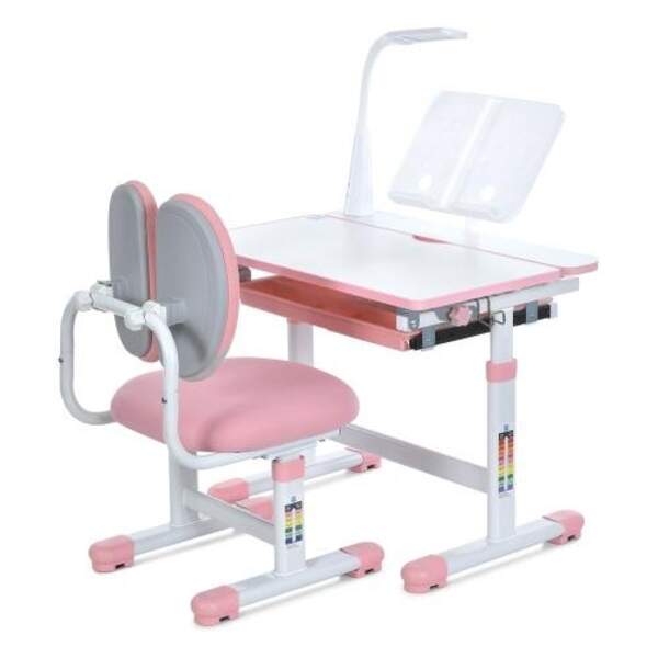 Парта M 6136-8 (1шт) регул.висота, підставка для книги, лампа, рожевий (шт)