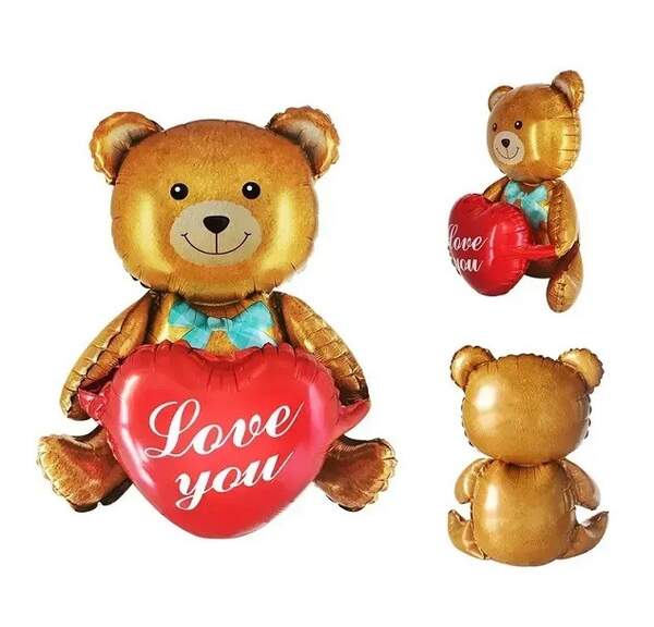 Фольгована кулька (фігура)  Ведмедик з серцем коричневий love you 45 см, ціна за уп.-10шт (12307) (шт)