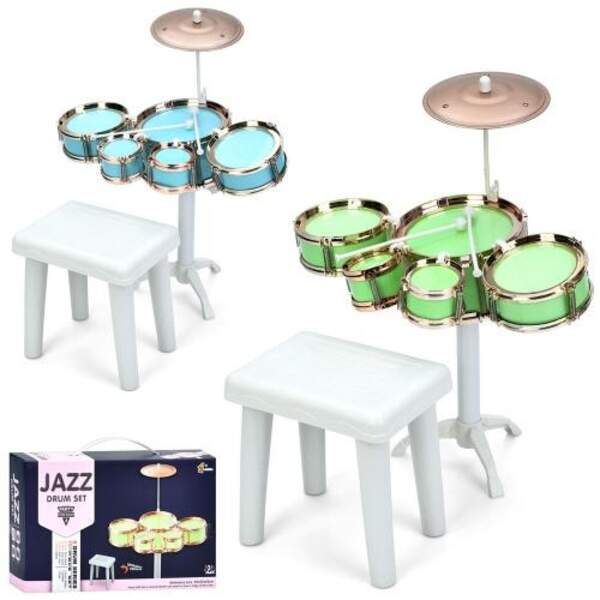 Барабан XBL996-6-7 (24шт) барабанна установка, барабан 5шт, тарілка, стільчик 20-15-в20см, 2 кольори (шт)