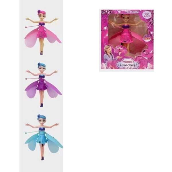 Лялька HJ8088 (60шт) 19см, фея, літає, реагує на руку, акум, USBзарядне,3 кольори, в кор-ці, 16-19-5 (шт)
