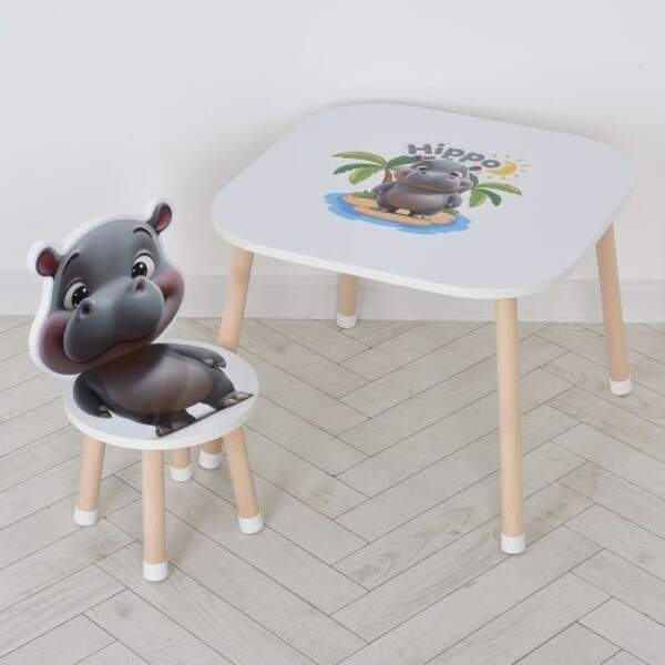 Столик M 502-6 (1шт) 1 стільчик, дерев'яний, бегемотик (шт)