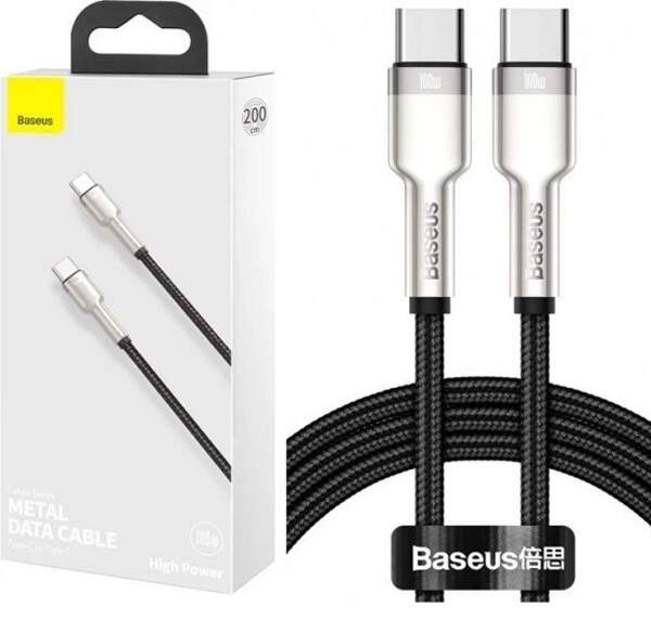 Кабель Baseus Cafule Metal Type-C to Type-C 100W 2 м Black (CATJK-D01) (шт)