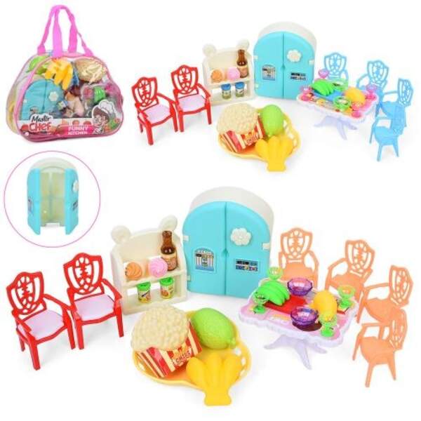 Їдальня 99-12 (60шт) стіл, стільці 4шт, холодильник, посуд, продукти, мікс кольорів, у сумці, 25-19- (шт)