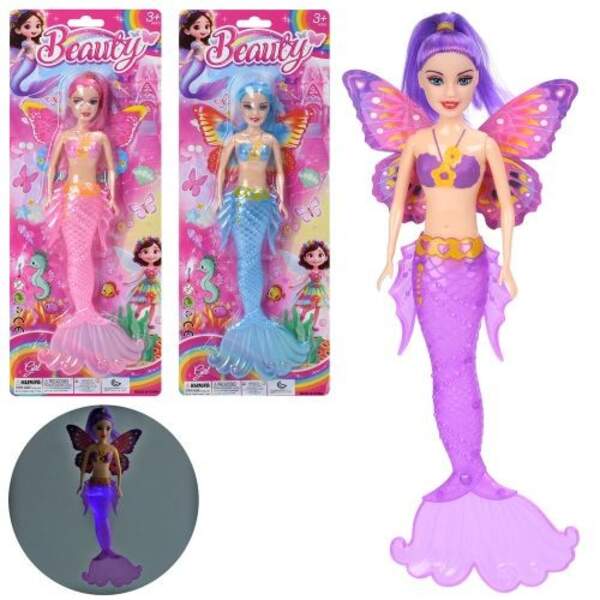 Лялька 1052-2B (120шт) русалка, 29см, світло, 3 кольори, бат(табл), на листі, 15-38,5-4см (шт)
