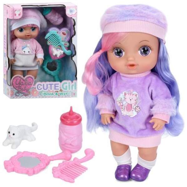 Лялька YL2530L-A-B (24шт) 30см, п'є-писяє, пляшечка, гребінець, дзеркало, кіт, 2 види, в кор-ці, 23, (шт)