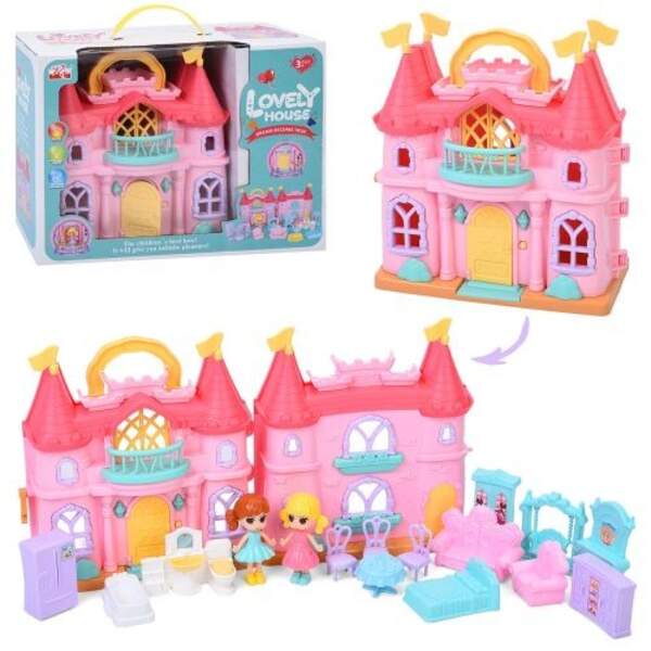 Замок 962 (18шт) принцеси, 23-12-в24см, меблі, фігурки 2шт 10см, гойдалка, в кор-ці, 32,5-25-13,5см (шт)