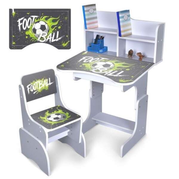 Парта N 2071-31-5 (1шт) зі стільчиком, 69,5х44,5см, регул.висота 56,5/67,5см, футбол, сірий (шт)