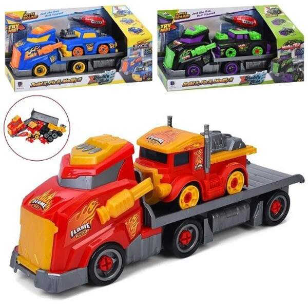 Конструктор 661-2015-6-7 (18шт) на шурупах, трейлер 40см, машинка 17см, викрутка, 3 види, в кор-ці, (шт)