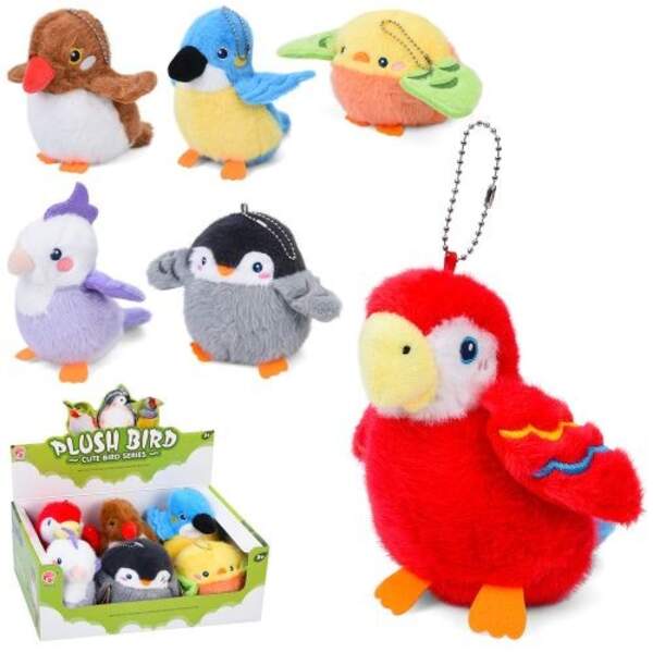 М'яка іграшка 688-392A (60шт) пташка, від 9 до 13,5см, звук, петелька, бат(табл), 6шт(6видів) в дисп (шт)