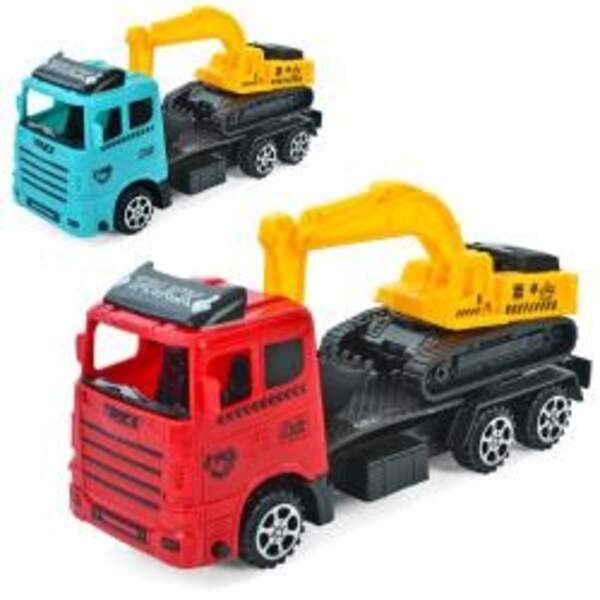 Будтехніка 1601-1 (120шт) набір 2шт, трейлєр-інерц/18см, екскаватор-рухливі деталі/12,5см, 2 кольори (шт)
