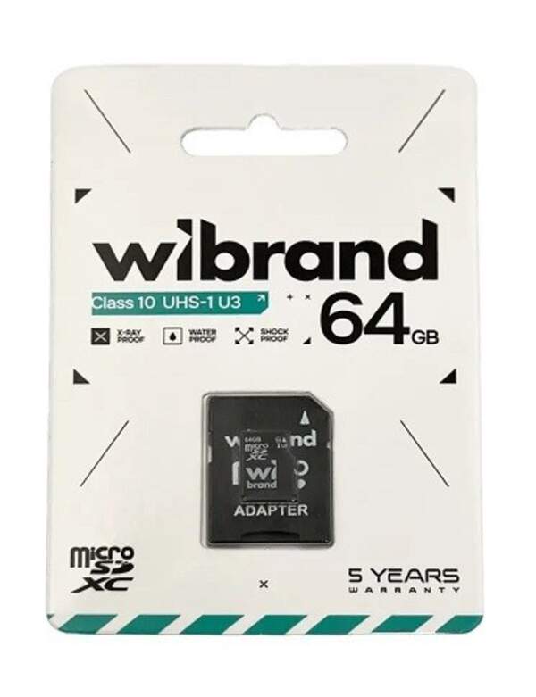 Карта пам'яті microSDXC (UHS-1 U3) Wibrand 64Gb class 10 (adapter SD) WICDXU3/64GB-A (шт)