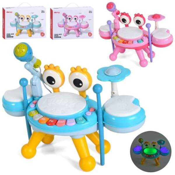 Барабан 6233-6234 (9шт) краб, 40,5-17-в30см, 3в1(мікрофон, піаніно), музика, звук(англ), звуки твари (шт)