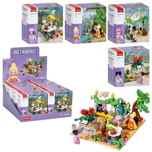 Конструктор SLUBAN M38-B1373 (128шт) рожева серія, ботанічний сад, від 71дет, фігурка, в кор-ці, 8шт (шт)