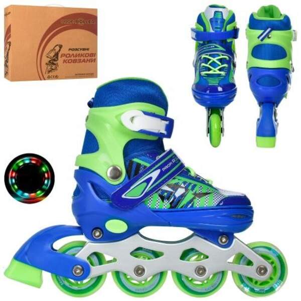 Ролики A 4143-S-BL (31-34) (1шт) розсув., шнур.+бакля, ал.рама, кол.ПУ64мм, 1-світ., синій, кор. (шт)