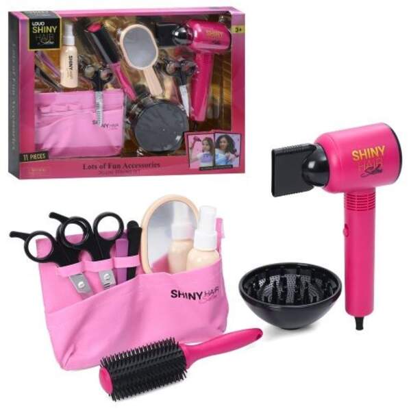 Набір аксесуарів 626019 (18шт) набір перукаря, фен-повітря, гребіець, ножиці, флакон, шпильки, сумка (шт)