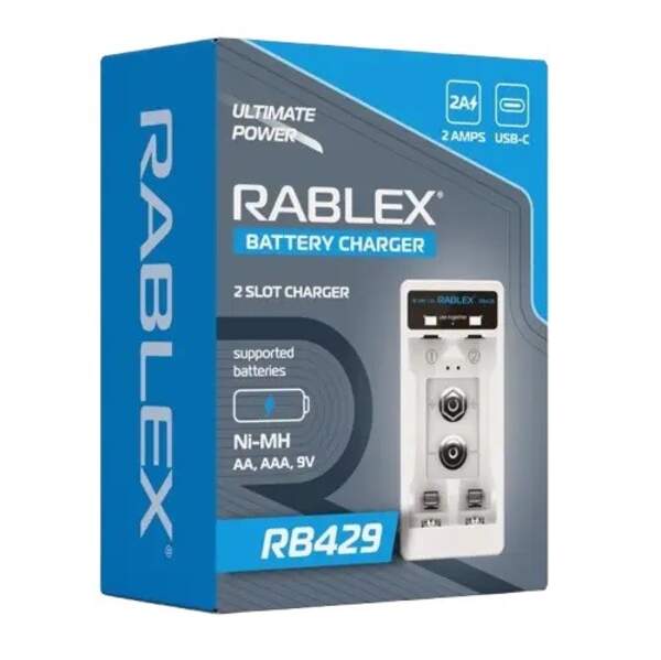 Зарядний пристрій Rablex RB429, 2xАА, ААА, 9V, 2A, Type-c (шт)