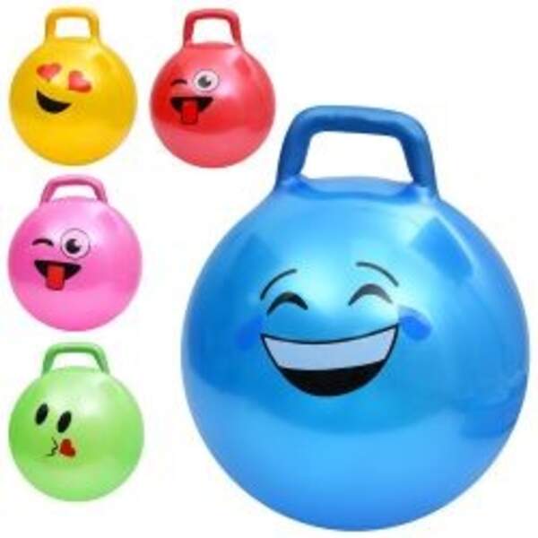 М'яч для фітнесу MS 4856 (30шт) 45см, з ручкою, смайл, 300г, 5видів/5 кольорів, у пакеті, 15-15-6см (шт)