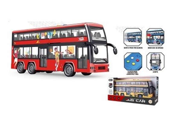 Автобус 325-1 (12шт) інерція, двоповерховий 30,5см, музика, звук(англ), світло, відчиняються двері, (шт)
