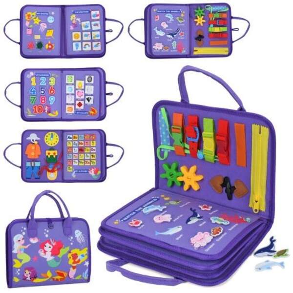 Гра LB-3 (12шт) навачальна, бізікнижка/бізікнига, 28-22-5см, сумка (принт русалки), 8 сторінок, шнур (шт)