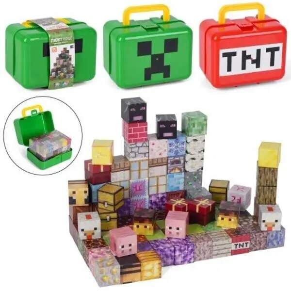 Конструктор L001-25A-B (12шт) магнітний, куб 2см, 80дет, чемодан, в карт.обгортці, 14-10-9см (шт)