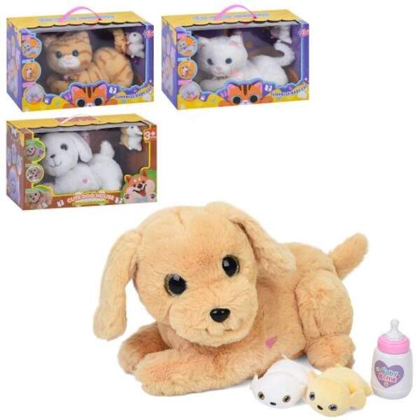 М'яка іграшка 933-81-140E (8шт) 25-17-20см, сенсорна, звук, малята (2кошенят або 2цуценят), пляшечка (шт)