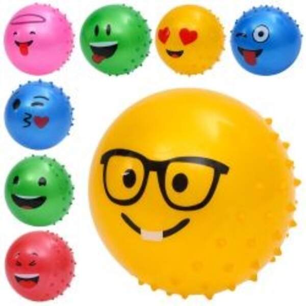 М'яч дитячий MS 4929-10 (240шт) 4 дюйми, 23-25г, масажний, смайл, 5 кольорів/мікс видів (шт)
