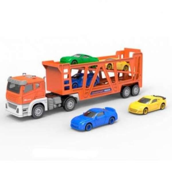 Трейлер B-001A (36шт) інерц, 27см, звук, світло, гумові колеса, машинки 3шт 7см, на бат(табл), в кор (шт)