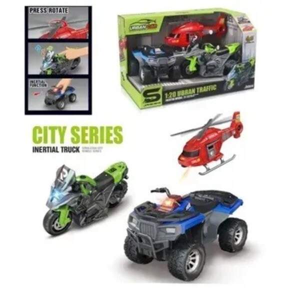 Набір з транспортом JS200F-0O (8шт) 1:20, набір 3шт, звук, світло, 2 види (1вид поліція+швидка допом (шт)