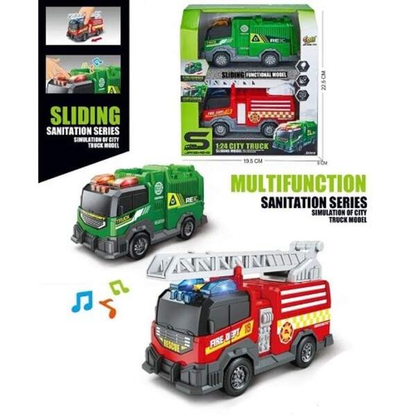 Транспорт спецслужб JS235-6 (24шт) інерц, 15см, 1:24, набір 2шт (сміттєвоз, пожежна машина), звук, с (шт)