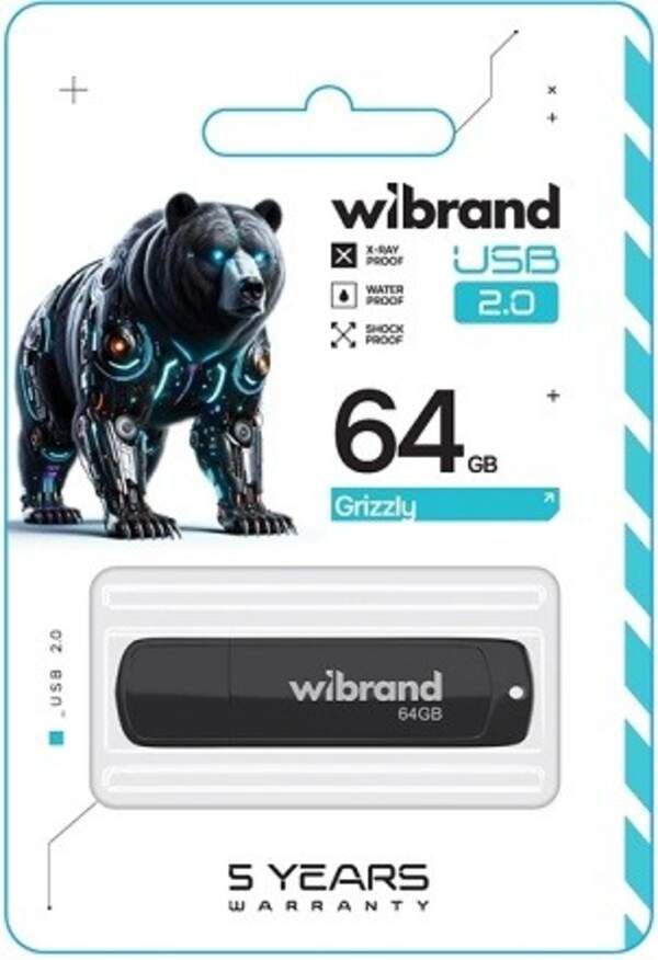 Флеш-накопичувач Flash Wibrand USB 2.0 Grizzly 64Gb Black (WI2.0/GR64P3B) (шт)