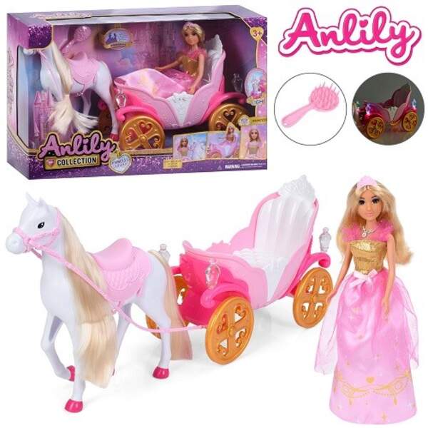 Карета 636100 (6шт) 30см, з конячкою 24см, світло, лялька 29см, на бат-ці, в коробці, 53-32-17,5см (шт)