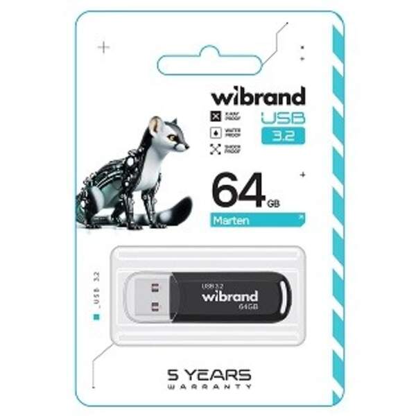 Флеш-накопичувач Flash Wibrand USB 3.2 Gen1 Marten 64GB Black (WI3,2/MA64P10B) (шт)