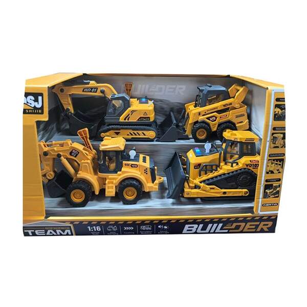 Будтехніка WD134 (4шт) інерція, набір 4шт (від 20см), 1:16, звук, світло, рухливі деталі, на бат(таб (шт)