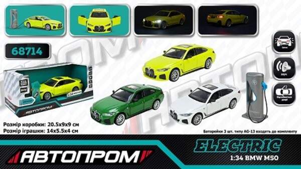 Машина (електро) мет. АВТОПРОМ арт. 68714 (32шт ) 3кольори 1:34 "BMW I4 M50",батар.,світло,звук,відк (шт)