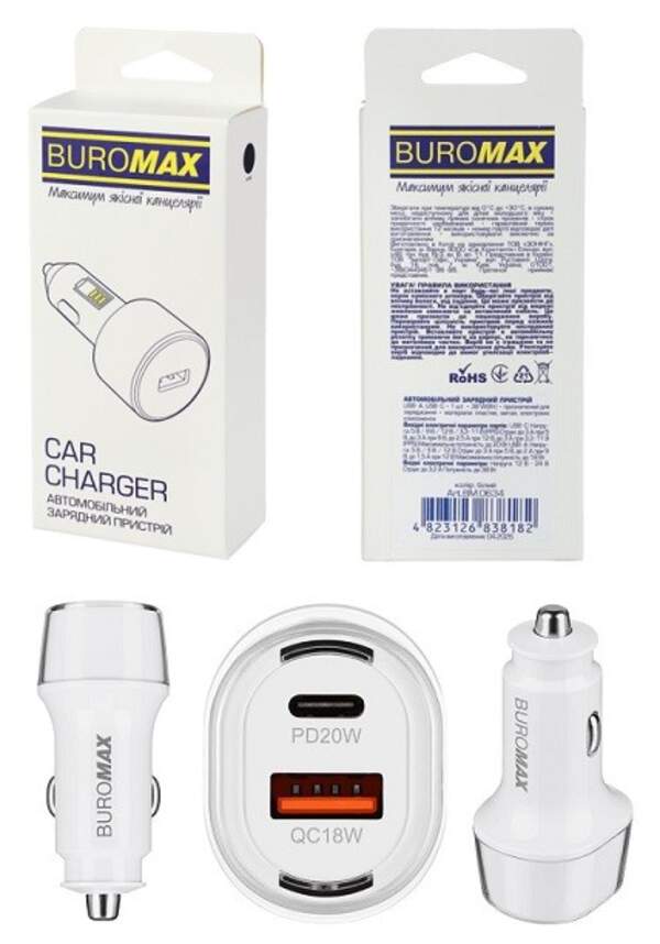Автомобільний зарядний пристрій, USB A+С,  38 W, білий BM.0634 (шт)