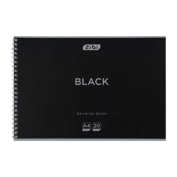 Альбом для малювання BLACK, А4, 20 арк., 120 г/м2, на пружині, чорний, KIDS Line ZB.1440-01 (1/5) (шт)