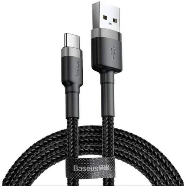 Кабель Baseus Cafule USB For Type-C 3A 1m Gray+Black (CATKLF-EG1) (шт)