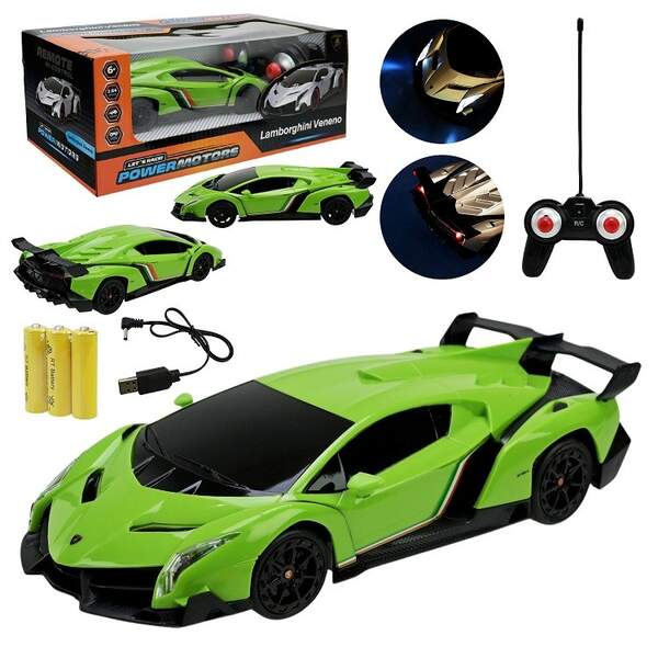 Машина р/к арт. PM2410 GREEN (24шт),"POWERMOTORS",1:24 LAMBORGHINI VENENO,зелений колiр, акум., світ (шт)