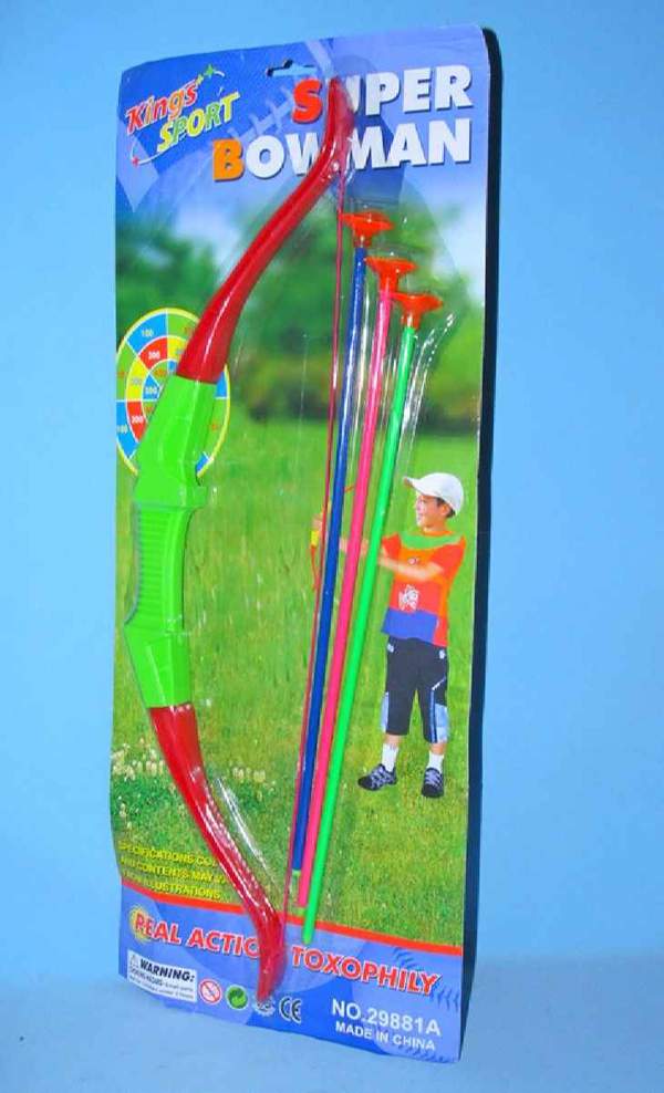 Лук M 0013 (48шт) 58см, стріли на присосках 3шт 42см, на листі, 64-26см (шт.)